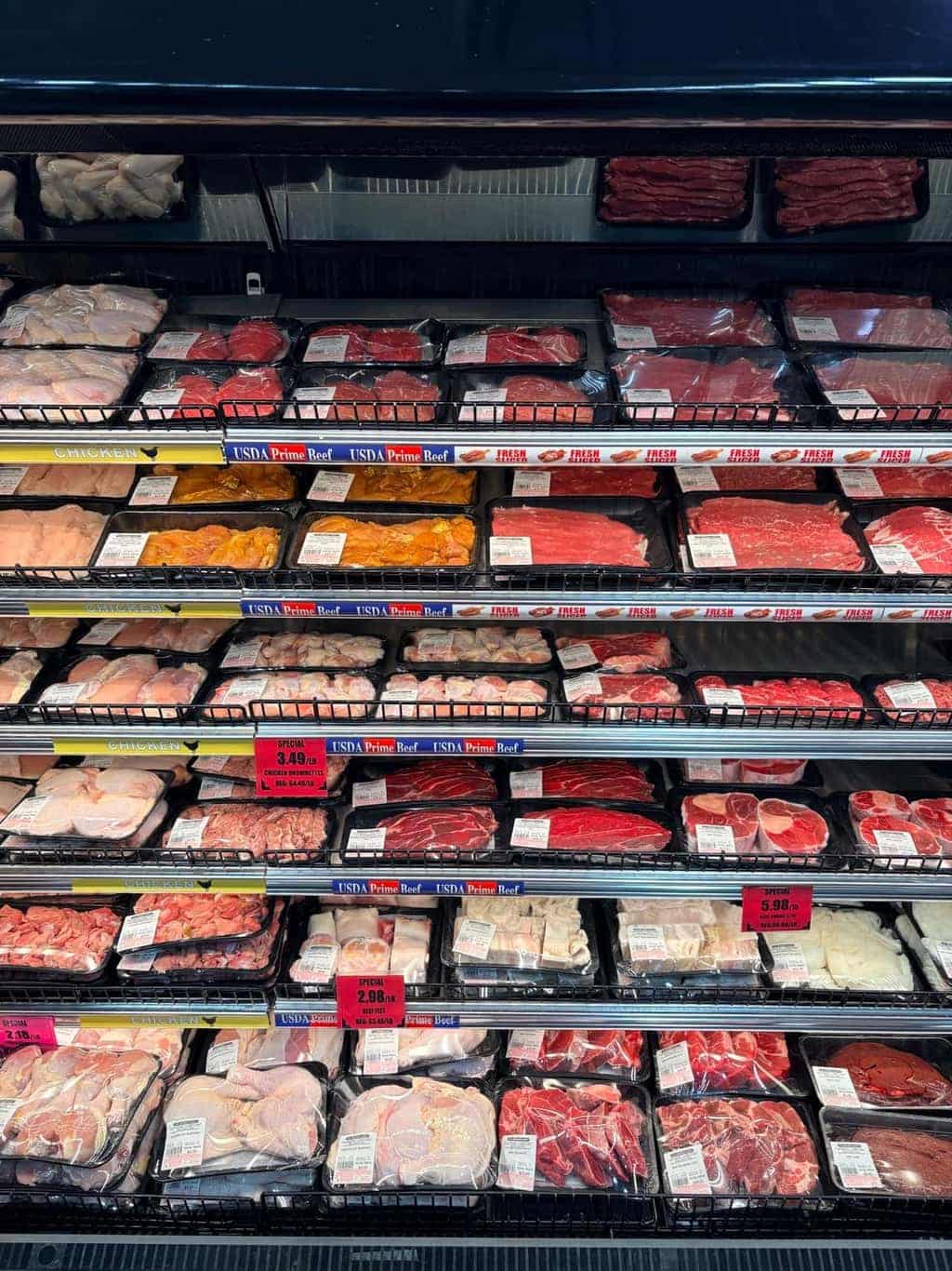 Refrigerated case of quality cut meats at Asian Market Escondido