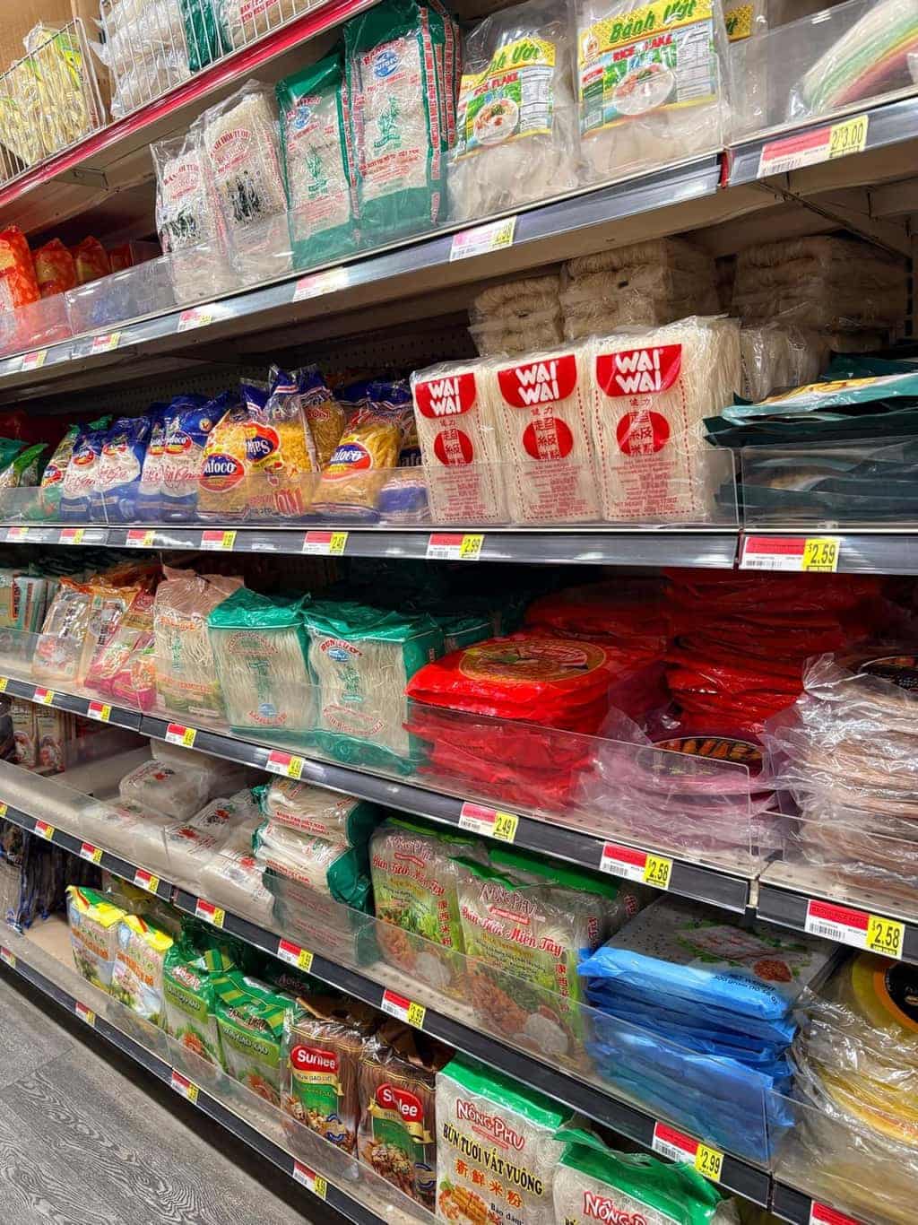 Aisle of Asian noodles at Asian Market Escondido
