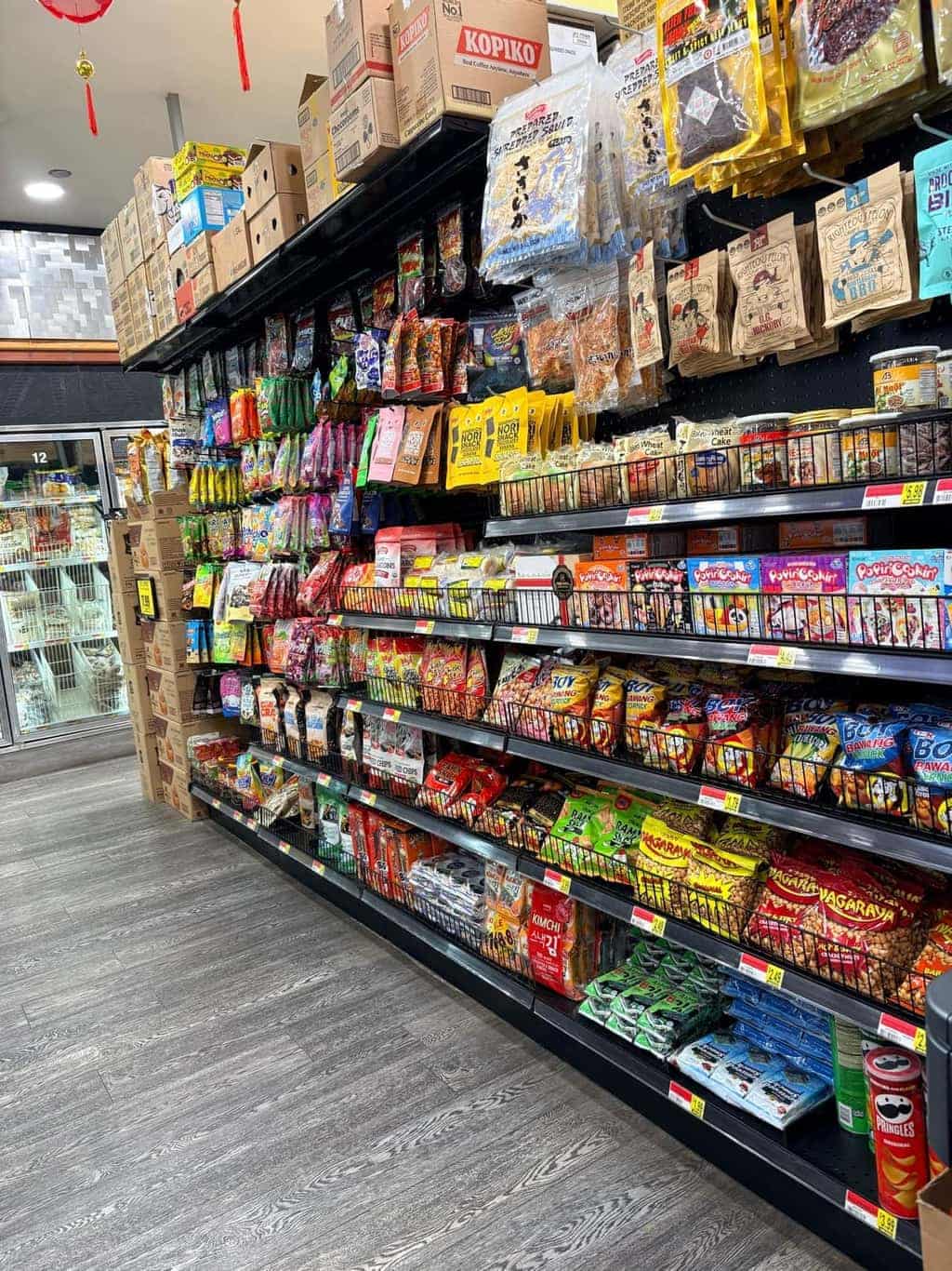 Aisle of Asian snacks at Asian Market Escondido